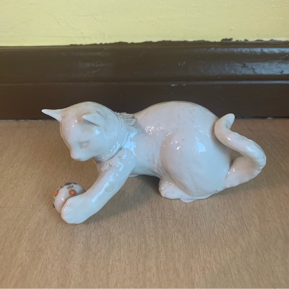 Lenox Other - LENOX Cat Figurine Porcelain Playful Kitten Ball HandPainted Vintage Collectible
